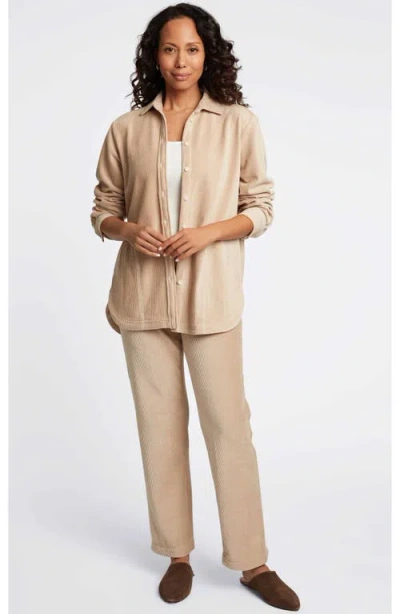 Foxcroft Maddy Plush Corduroy Button-up Shirt In Khaki