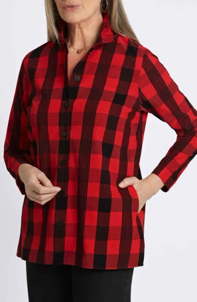 Foxcroft Carolina Buffalo Check Non-iron Corduroy Button-up Shirt In Red