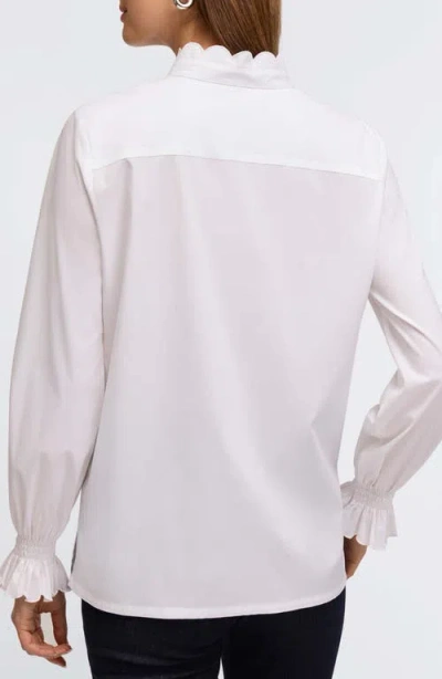 Shop Foxcroft Elora Scallop Button-up Shirt In White