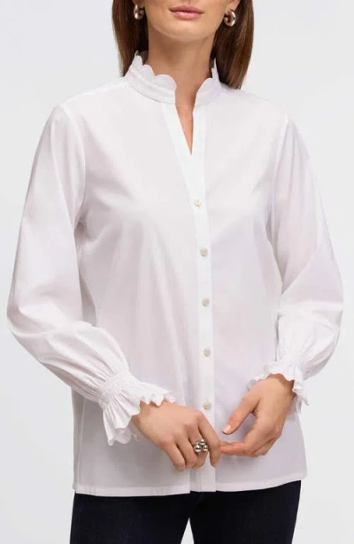 Foxcroft Elora Scallop Button-up Shirt In White