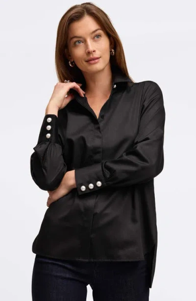 Foxcroft Matte Sateen Button-up Shirt In Black