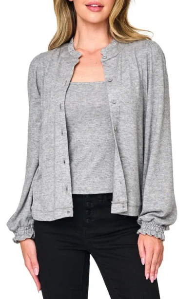 Shop Gibsonlook Ruffle Accent Cardigan In Heather Grey