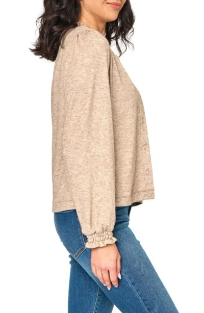 Gibsonlook Ruffle Accent Cardigan In Oatmeal Sand
