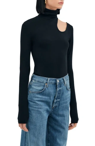 Marcella Allegra Asymmetric Turtleneck Top In Black