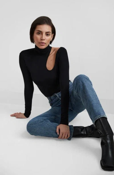 Marcella Allegra Asymmetric Turtleneck Top In Black