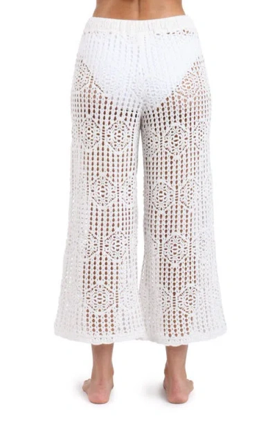 La Blanca Waverly Open Stitch Cotton Crop Cover-up Pants In Ivory