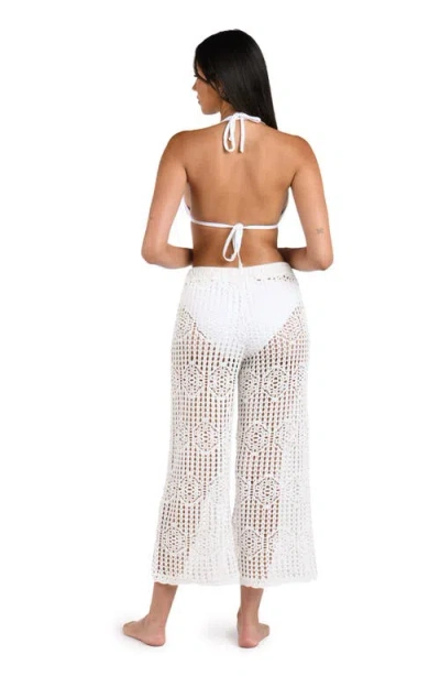 La Blanca Waverly Open Stitch Cotton Crop Cover-up Pants In Ivory