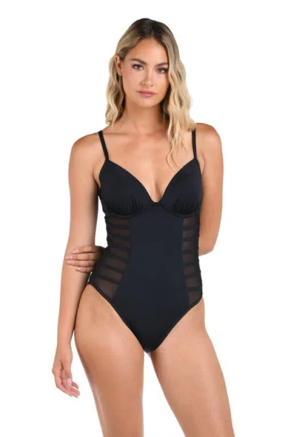 La Blanca Island Mesh Stripe Mesh Underwire One-piece Swimsuit In Black