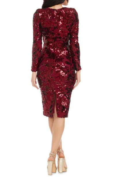 Dress The Population Emmalyn Womens Sequined Polyester Cocktail And Party Dress In Port