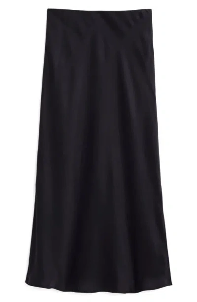 Vineyard Vines Satin Midi Slip Skirt In Jet Black