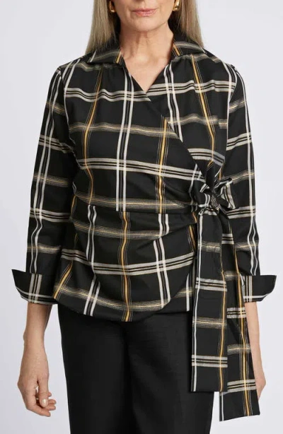 Foxcroft Salina Plaid Wrap Shirt In Black Plaid