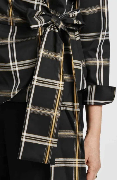 Foxcroft Salina Plaid Wrap Shirt In Black Plaid