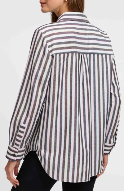 Foxcroft Rainbow Stripe Relaxed Fit Cotton Blend Button-up Shirt In Black Multi Stripe