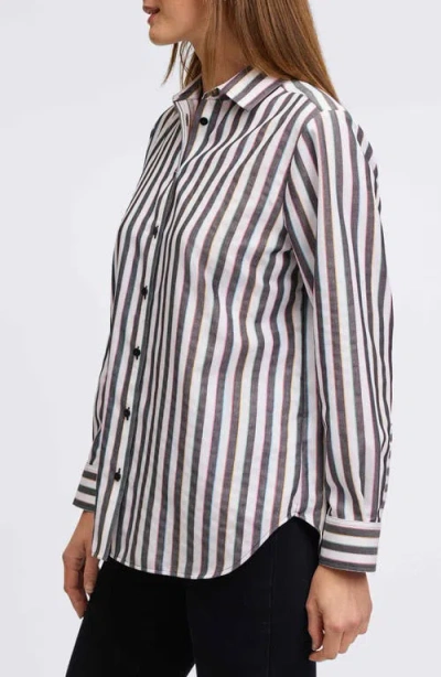 Foxcroft Rainbow Stripe Relaxed Fit Cotton Blend Button-up Shirt In Black Multi Stripe