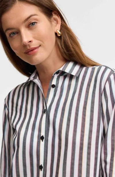 Foxcroft Rainbow Stripe Relaxed Fit Cotton Blend Button-up Shirt In Black Multi Stripe