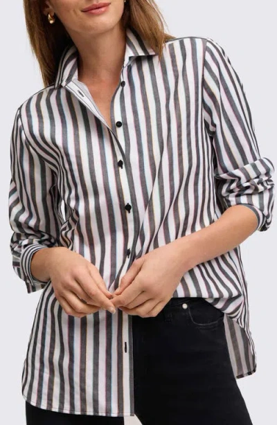 Foxcroft Rainbow Stripe Relaxed Fit Cotton Blend Button-up Shirt In Black Multi Stripe