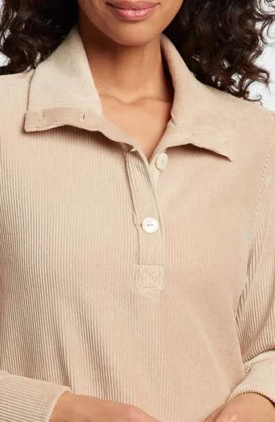 Foxcroft Sammy Corduroy Polo Sweater In Khaki
