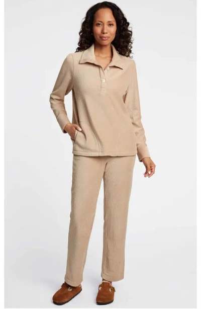 Foxcroft Sammy Corduroy Polo Sweater In Khaki