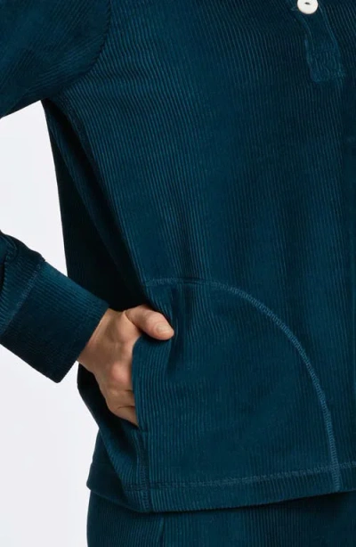 Foxcroft Sammy Corduroy Polo Sweater In Deep Teal
