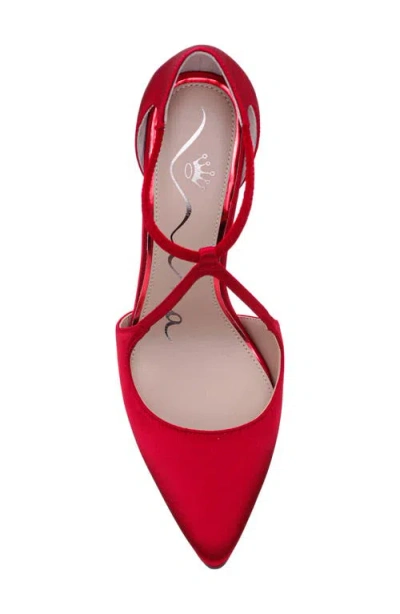 Nina Netta Ankle Strap Pointed Toe Pump In Red Rouge