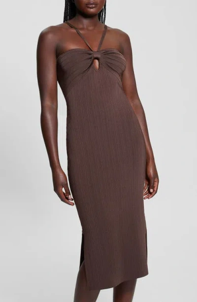 Guess Sofie Mirage Rib Dress In Chocolate Brownie
