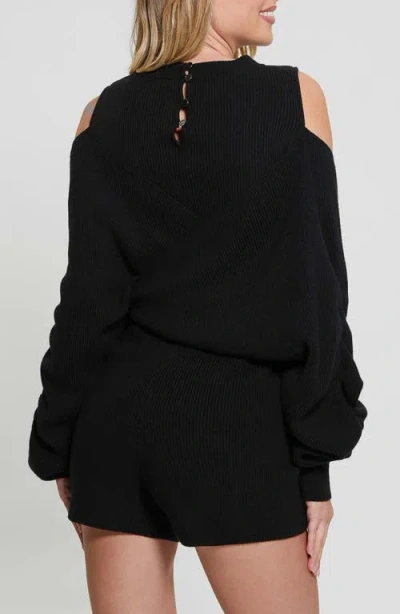 Guess Zoe Cold Shoulder Rib Romper In Jet Black