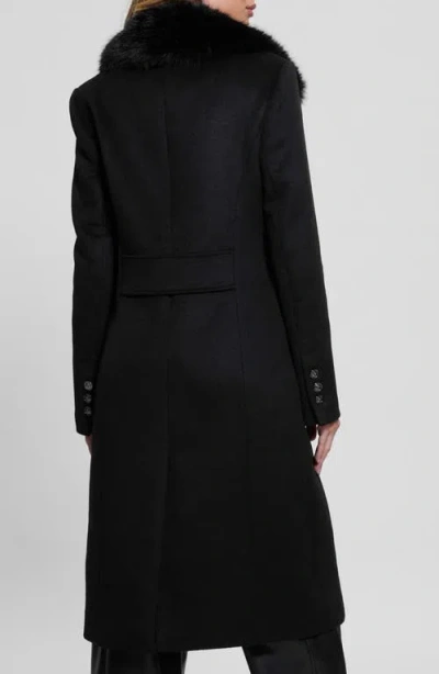 Shop Guess Nancy Coat With Removable Faux Fur Collar In Jet Black