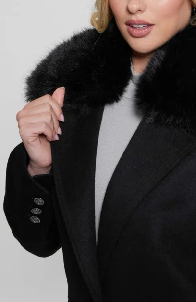 Guess Nancy Coat With Removable Faux Fur Collar In Jet Black