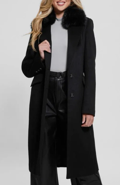 Shop Guess Nancy Coat With Removable Faux Fur Collar In Jet Black