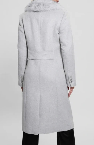 Guess Nancy Coat With Removable Faux Fur Collar In Light Melange Grey