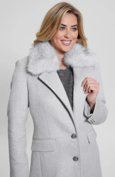 Guess Nancy Coat With Removable Faux Fur Collar In Light Melange Grey