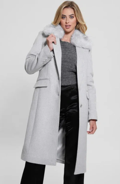 Guess Nancy Coat With Removable Faux Fur Collar In Light Melange Grey