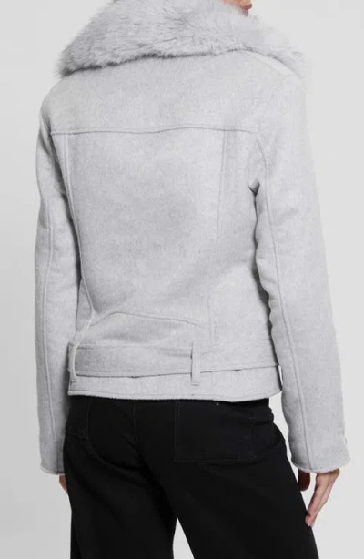 Guess Nancy Moto Jacket With Removable Faux Fur Collar In Light Melange Grey