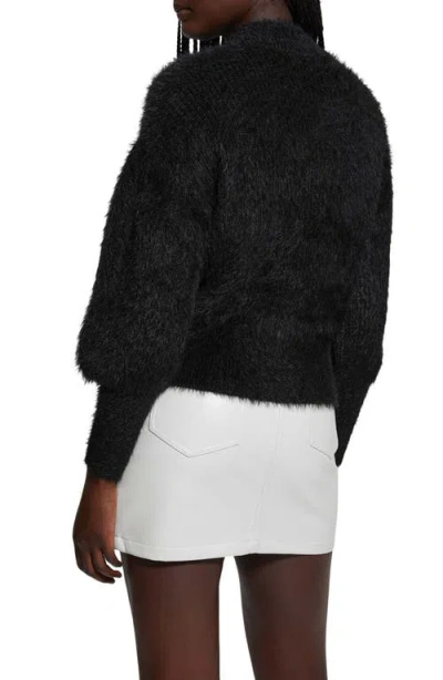 Guess Keyla Fuzzy Bishop Sleeve Sweater In Jet Black