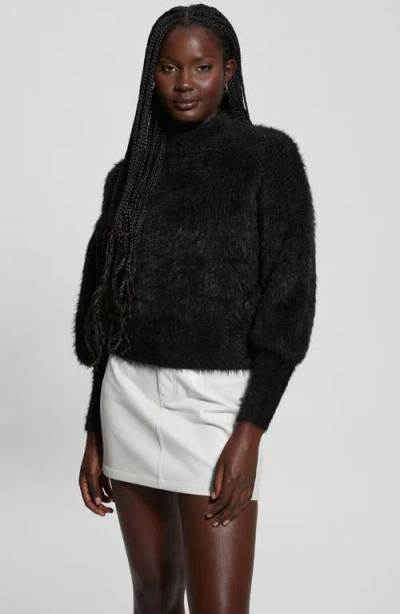 Guess Keyla Fuzzy Bishop Sleeve Sweater In Jet Black