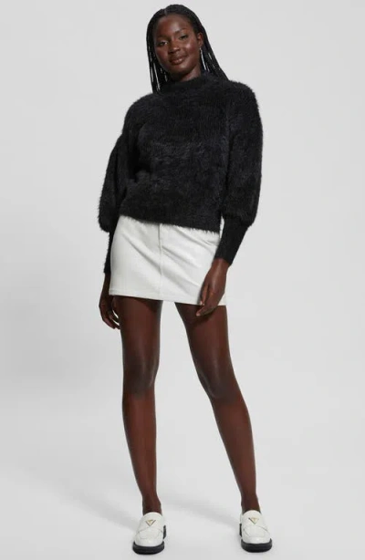 Guess Keyla Fuzzy Bishop Sleeve Sweater In Jet Black