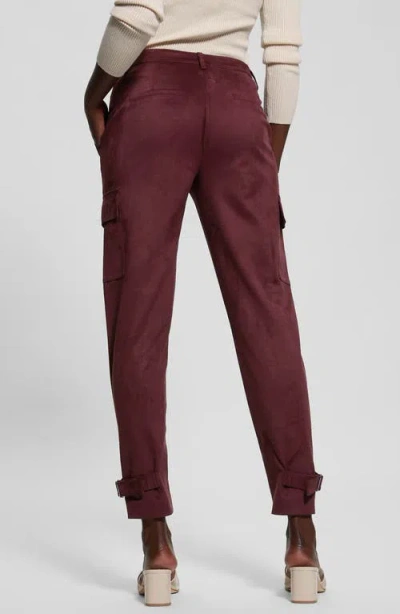 Guess New Marzia Faux Suede Cargo Pants In Red Noir