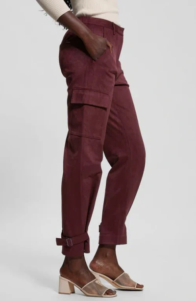 Guess New Marzia Faux Suede Cargo Pants In Red Noir