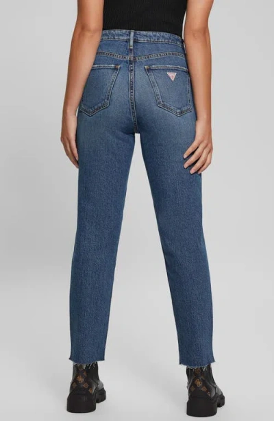 Guess High Waist Distressed Raw Hem Ankle Mom Jeans In Winx