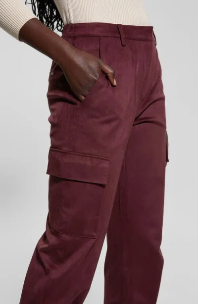 Guess New Marzia Faux Suede Cargo Pants In Red Noir