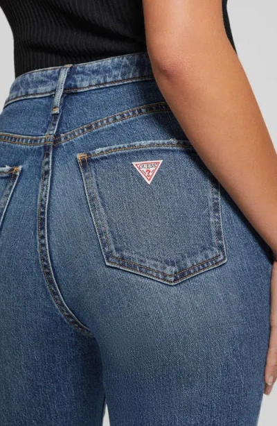 Guess High Waist Distressed Raw Hem Ankle Mom Jeans In Winx