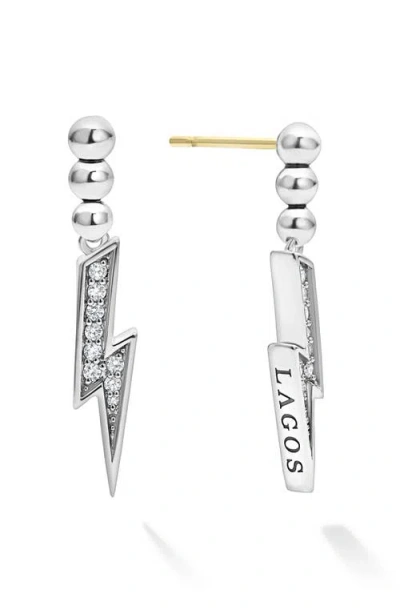 Lagos Caviar Spark Diamond Lightning Drop Earrings In Sterling Silver