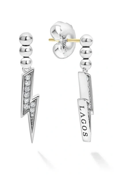 Lagos Caviar Spark Diamond Lightning Drop Earrings In Sterling Silver