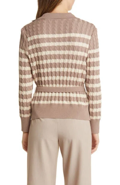 Misook Striped Cable Knit Wrap Cardigan In Macchiato/biscotti