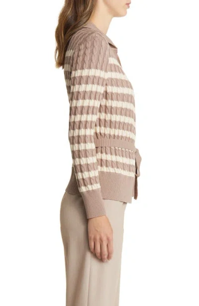 Misook Striped Cable Knit Wrap Cardigan In Macchiato/biscotti