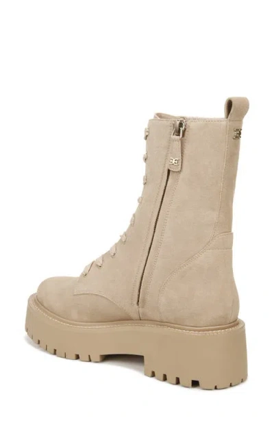 Sam Edelman Lydell Womens Mixed Media Lace Up Ankle Boots In Sesame