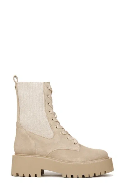 Sam Edelman Lydell Womens Mixed Media Lace Up Ankle Boots In Sesame