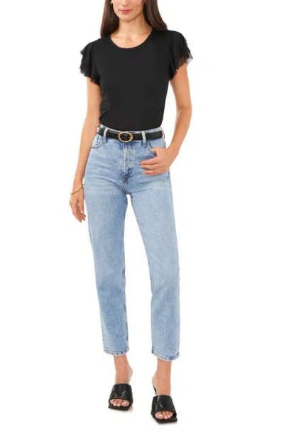 Vince Camuto Flutter Sleeve Mesh Top In Rich Black