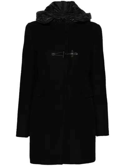 Shop Fay Long Wool Coat With Hood In Black