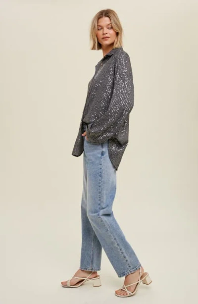 Wishlist Sequin Button-up Blouse In Grey